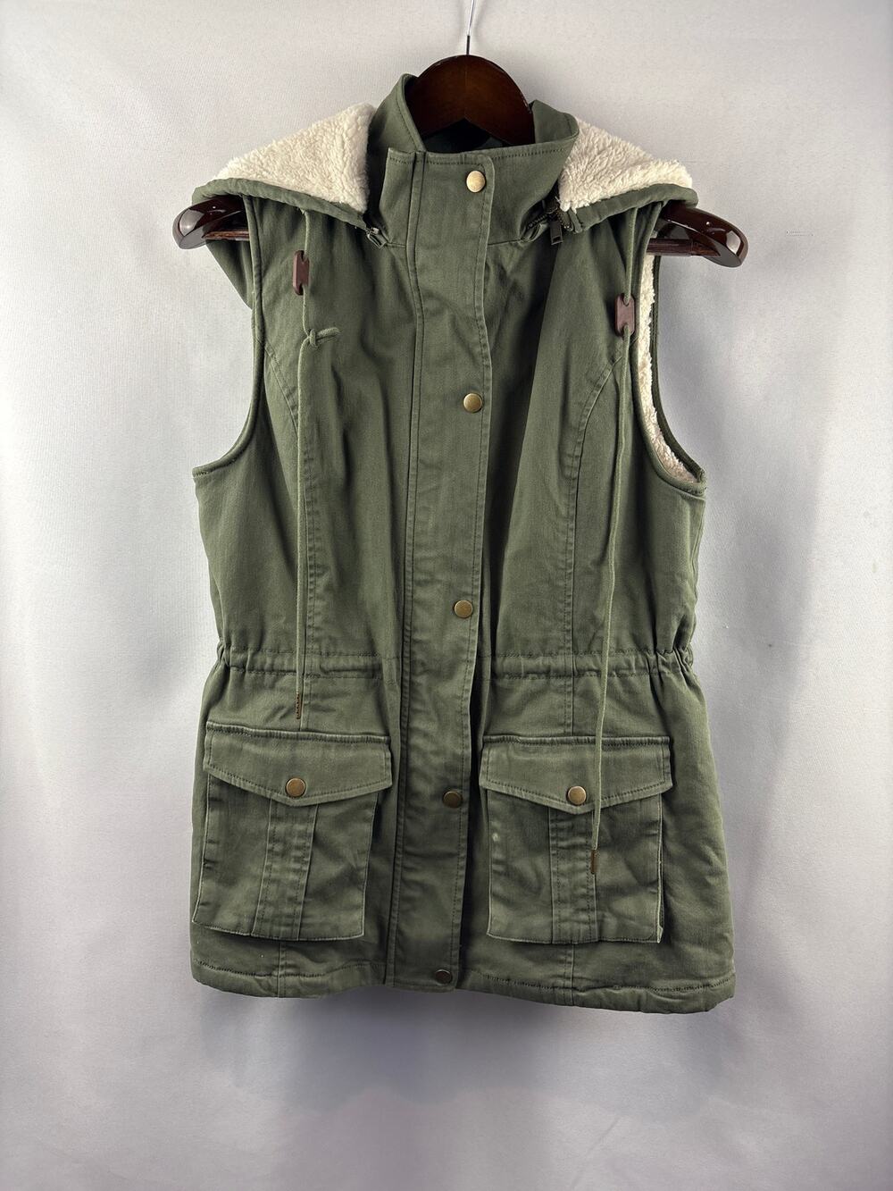 Women’s Market & Spruce Medium Army Green Faux Fur Lined Vest